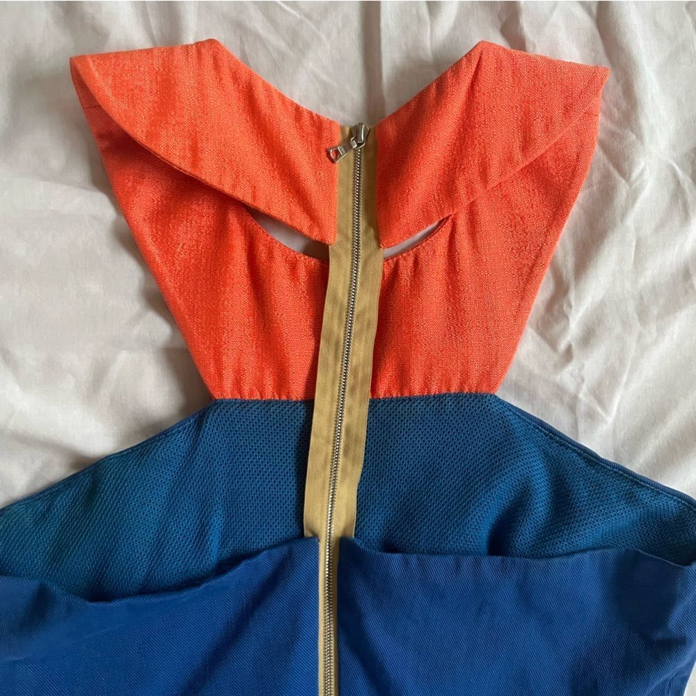 Blue and Orange Denim Asymmetrical Halter Dress 100% Cotton Cutout Shoulder sz S - Picture 9 of 15